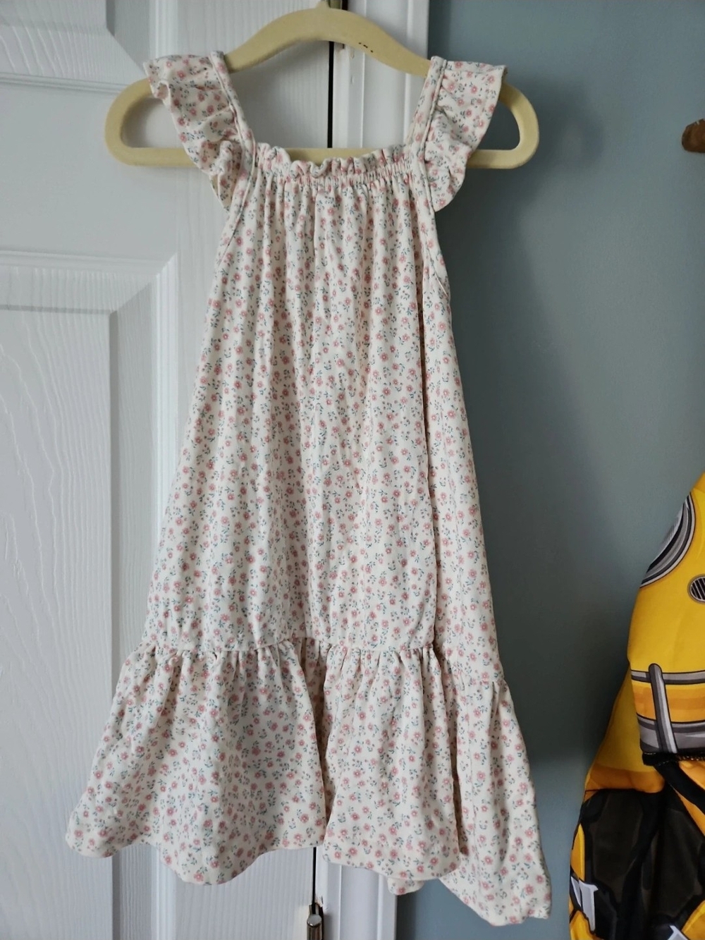 Jamie Kay Cream Floral Ruffle Sundress with Pink and Green Print